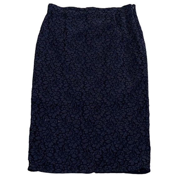 Zara Black Floral Lace Pencil Skirt Large High Waist Back Slit Whimsigoth - Picture 1 of 4